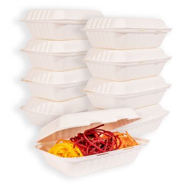 MULMEHË Bagasse Hinged Take Out Containers, 9x6x3